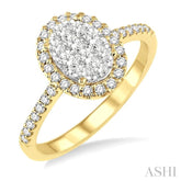 3/4 ctw Oval Shape Diamond Lovebright Ring in 14K Yellow and White Gold